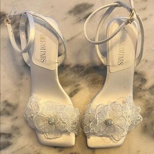 Dream Pairs White Floral Embellished Ankle Strap Heels